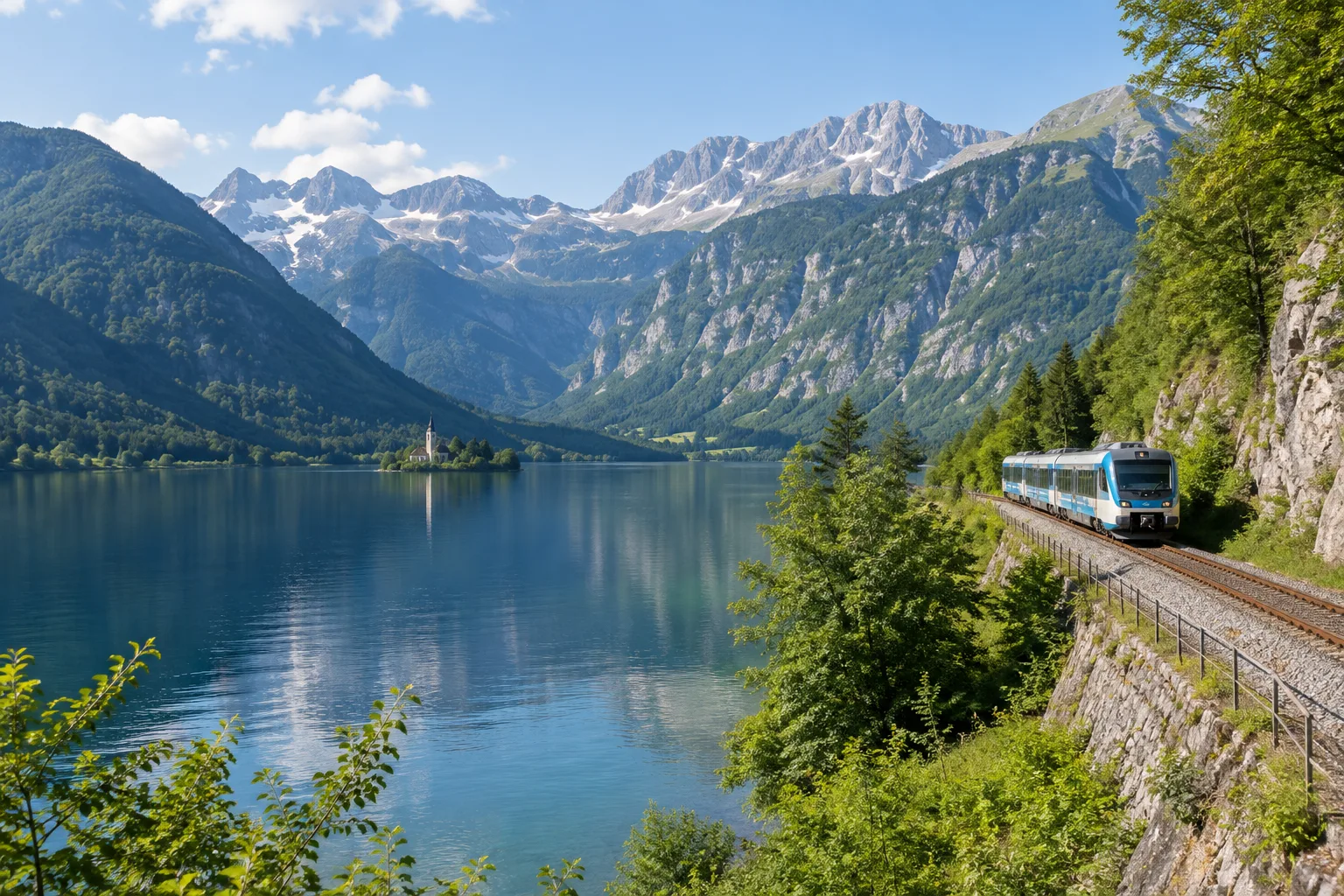 Le lac de Bohinj au pied des Alpes juliennes, dans le nord-ouest de la Slovénie.